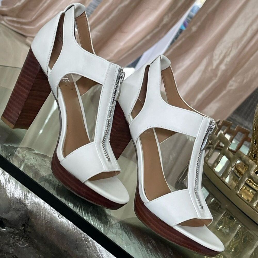 Franco Sarto white leather mydrid top zip heel size 6 - Picture 7 of 10